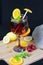 drink in glass with fruit decorations on the table