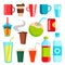 Drink Icons Vector. Soda, Fast Food, Coffee, Coctail. Mug, Bottled Beverage, Vitamin Juice, Sparkling. Soft And Energy