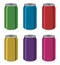 Drink tin cans, aluminum colorful containers, vector