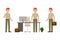 Drinking coffee, standing with briefcase, front view boy cartoon character set on white background