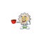 Drinking in cup gear machine cartoon character with mascot