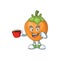 Drinking in cup persimmon cartoon character isolated with mascot