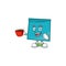 Drinking in cup rectangle sticker paper character for company note