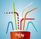 Drinking Straws and Cup Party Placard or Flyer. Vector