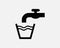 Drinking Tap Water Faucet Fill Cup Bucket Black White Silhouette Sign Symbol Icon Graphic Clipart Artwork Vector