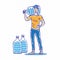 Drinking water deliveryman carrier hand drawn vector illustration
