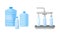 Drinking Water Poured in Plastic Bottles and Moving on Conveyor Belt Vector Set