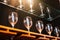 Drinking wine glasses shelf in restaurant with lighting showcase