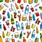 Drinks and bottles seamless background
