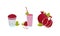 Drinks and Cocktails in Glass with Straw from Pomegranate Fruit Vector Set