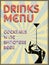 Drinks menu,enamel sign free copy space,