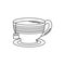 Drinks tea cup with herb bag in dish fresh line style icon