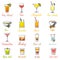 Drinks vector alcoholic beverage and drinkable cocktail with ice in glass on bar illustration set of alcohol juice