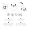 Drip bag instruction, simple symbol for home brew coffee label