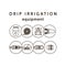 Drip irrigation. Line icons of equipment for irrigation system.