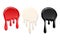 Drip paint spot 3D set isolated white background. Red, black ink splash. Splatter stain texture. Dribble down design