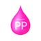 Drip vitamin PP pink icon 3D isolated on a white background. Drop minerals and vitamins complex