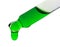 Dripping green facial serum from pipette on white background, closeup