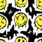 Dripping Smiling. Seamless pattern. Distorted smiling face. Psychedelic wallpaper. Positive emoji. Molten. Sad face