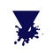 Dripping triangle dark blue icon. Liquid paint flows. Melted logo. Current paint, stains. Mockup of blank. Template ink triangular