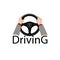 Drive a car sign. Diver design element with hands holding steering wheel. Vector icon.