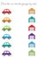 Drive colorful cars in cartoon style into garages by color for children, preschool worksheet activity for kids, task for the