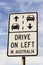 Drive on left in Australia sign