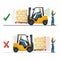 Drive in reverse if the load obstructs vision. Safety in handling a fork lift truck. Security First. Accident prevention at work.