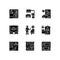 Drive in services black glyph icons set on white space