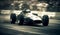 A Driver Races a Vintage Car on a Track in the 60s, Captured in a Moment of Thrilling Motion Blur