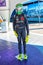 Driver`s racing gear including racing suit, helmet, gloves and boots on display during 2019 New York City E-Prix