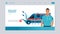 Driver Standing near Ambulance Transport. Emergency Evacuation. Insurance Landing Page Design Template. Website Banner.