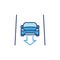 Driverless Car with Arrow on the Street vector blue icon