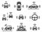 Driverless car icons. Autonomous robotic car, smart driving vehicles, navigation mobile lines road, eco technology