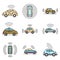 Driverless car icons set line color vector