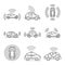 Driverless car icons set, outline style