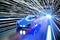 Driverless car in rail light tunnel
