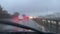 Drivers view during heavy rain storm on a motorway