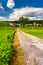 Driveway and farm buildings in rural Baltimore County, Maryland.