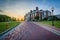 Driveway and Mason Hall at sunset, at Johns Hopkins University,