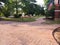 Driveway stamped concrete circle decor