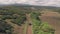 Driving in Aberdare National Park, Kenya, Africa. Aerial drone view fo