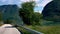 Driving in a car in mountains of Norway with point of view through front windshield, with the