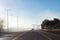 Driving down foggy highway in Malibu Creek State Park