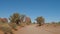 Driving On Dusty Dirt Road In Desert Among Red Rocks Buttes Of Monument Valley