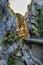 Driving through Foz de Arbayun canyon of Salazar River in the Pyrenees in Spain