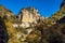 Driving through Foz de Arbayun canyon of Salazar River in the Pyrenees in Spain