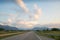 Driving on a lonely country road in upper bavaria, landscape at evening