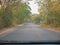 Driving through mixed deciduous forest, typical scenery seen during a long drive in Thailand - driver`s perspective / point of
