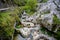 Driving narrow mountain road from Los Arenas to remote mountain village Sotres, Picos de Europa mountains, Asturias, North of